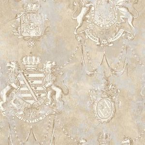 Seabrook Designs OF30608 Olde Francais Gold and Grey Avignon Crest Wallpaper